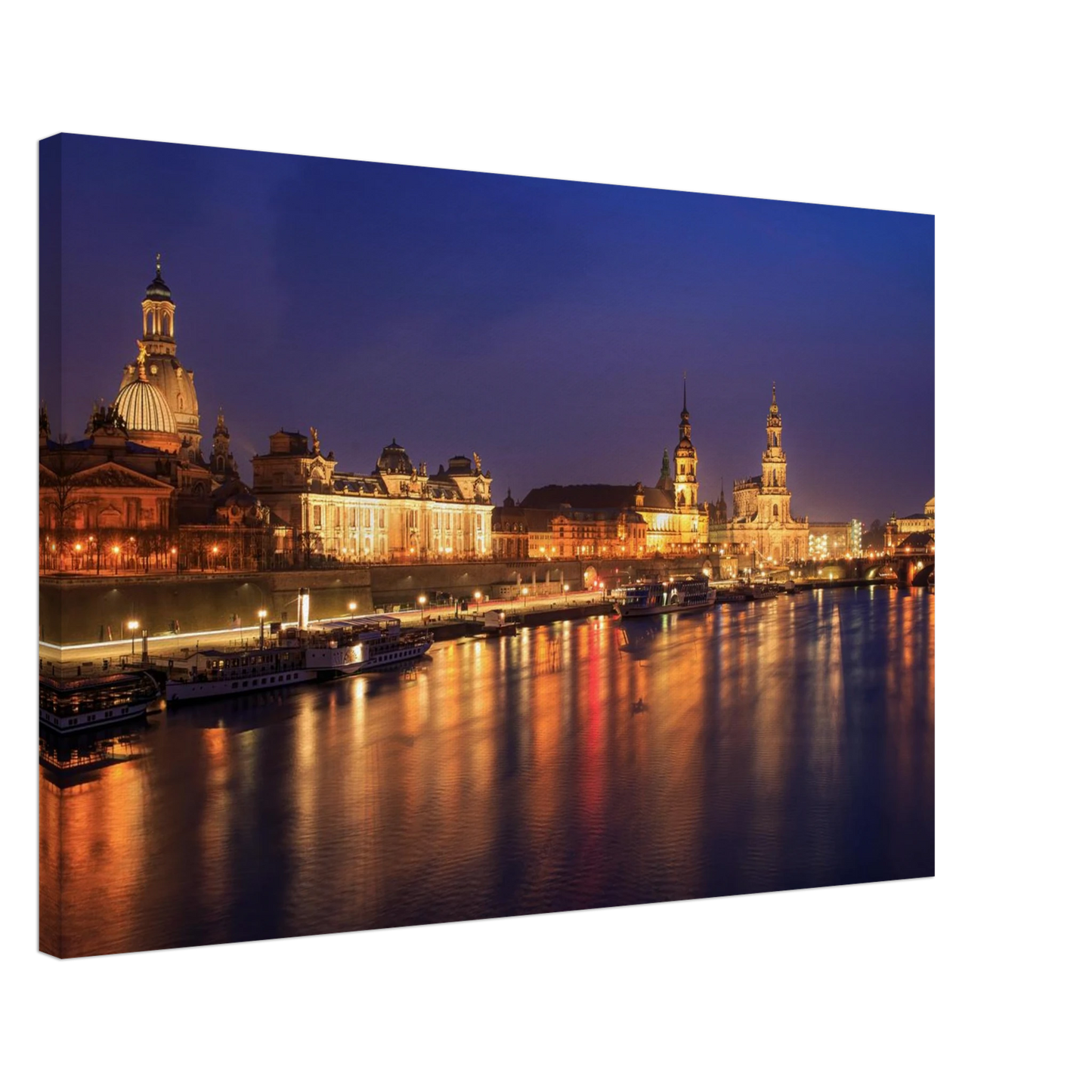 Wandbild romantisches dresden bei nacht malerischer elbblick mit goldenen lichtern