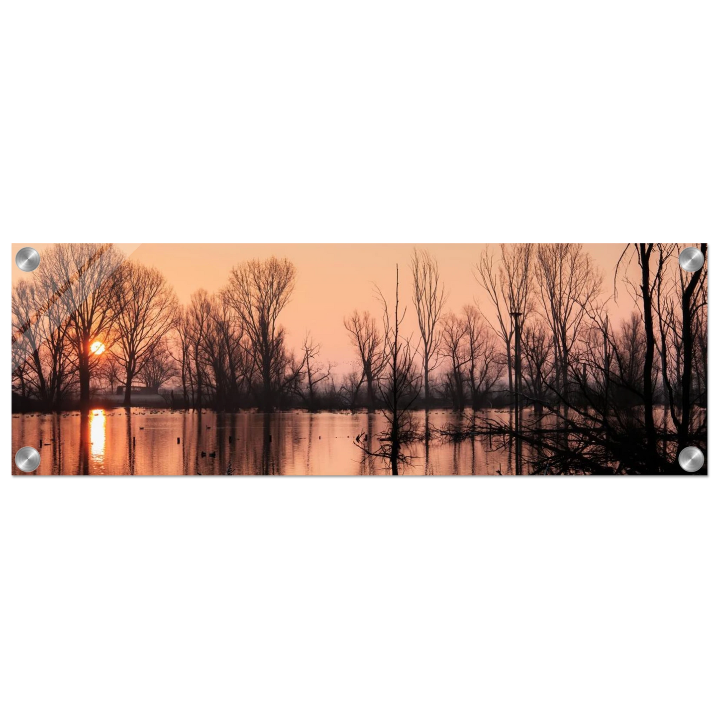 Wandbild mystischer sonnenuntergang am see vertraeumtes naturbild zum aufhaengen in ihrer wunschgroesse