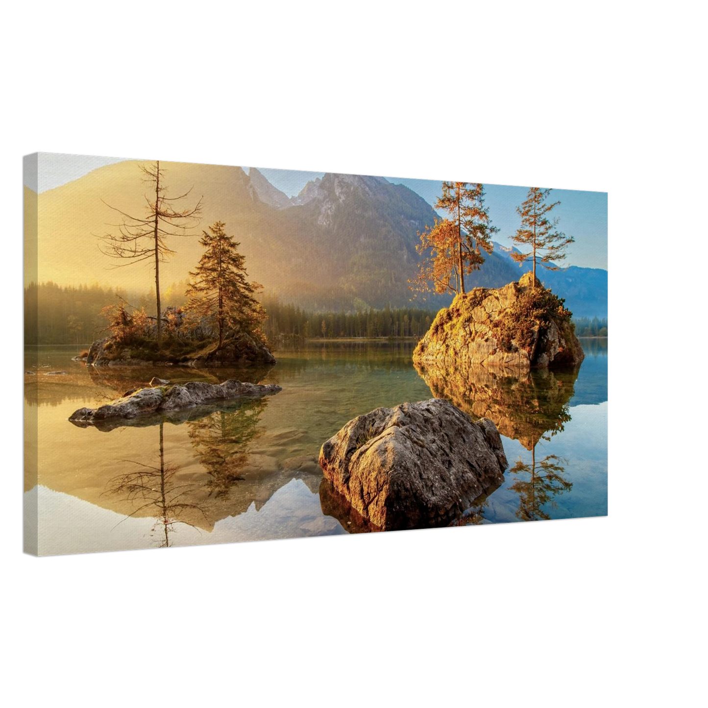 Wandbild majestaetischer sonnenaufgang am gebirgssee beruhigende naturlandschaft in ihrer wunschgroesse