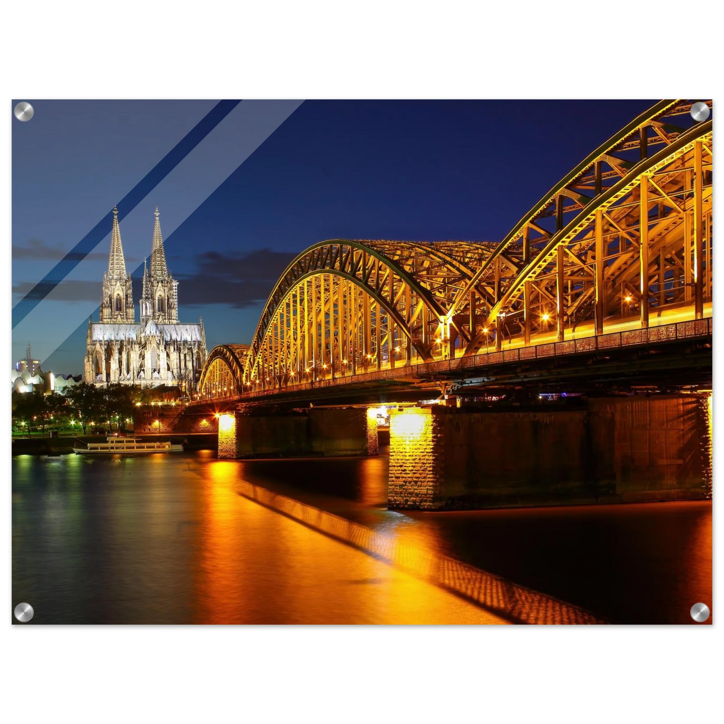 Wandbild koelner dom hohenzollernbruecke bei nacht majestaetisches stadtnachtlicht in verschiedenen groessen