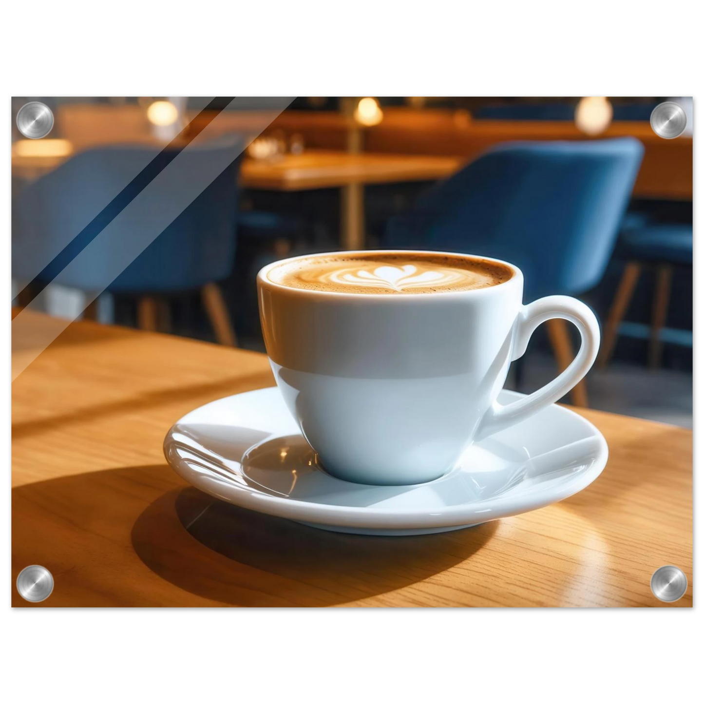 Wandbild gemuetliche kaffeehaus szene stilvolle latte art in goldenem licht