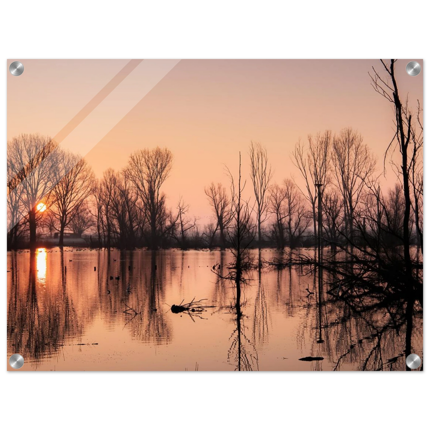 Wandbild mystischer sonnenuntergang am see vertraeumtes naturbild zum aufhaengen in ihrer wunschgroesse