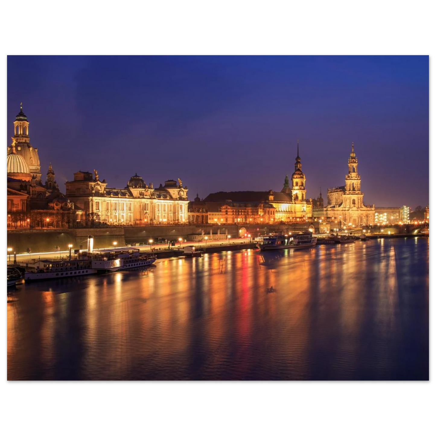 Wandbild romantisches dresden bei nacht malerischer elbblick mit goldenen lichtern