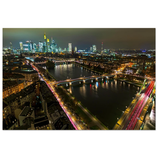 Wandbild frankfurt bei nacht pulsierende stadtansicht mit lichtspuren