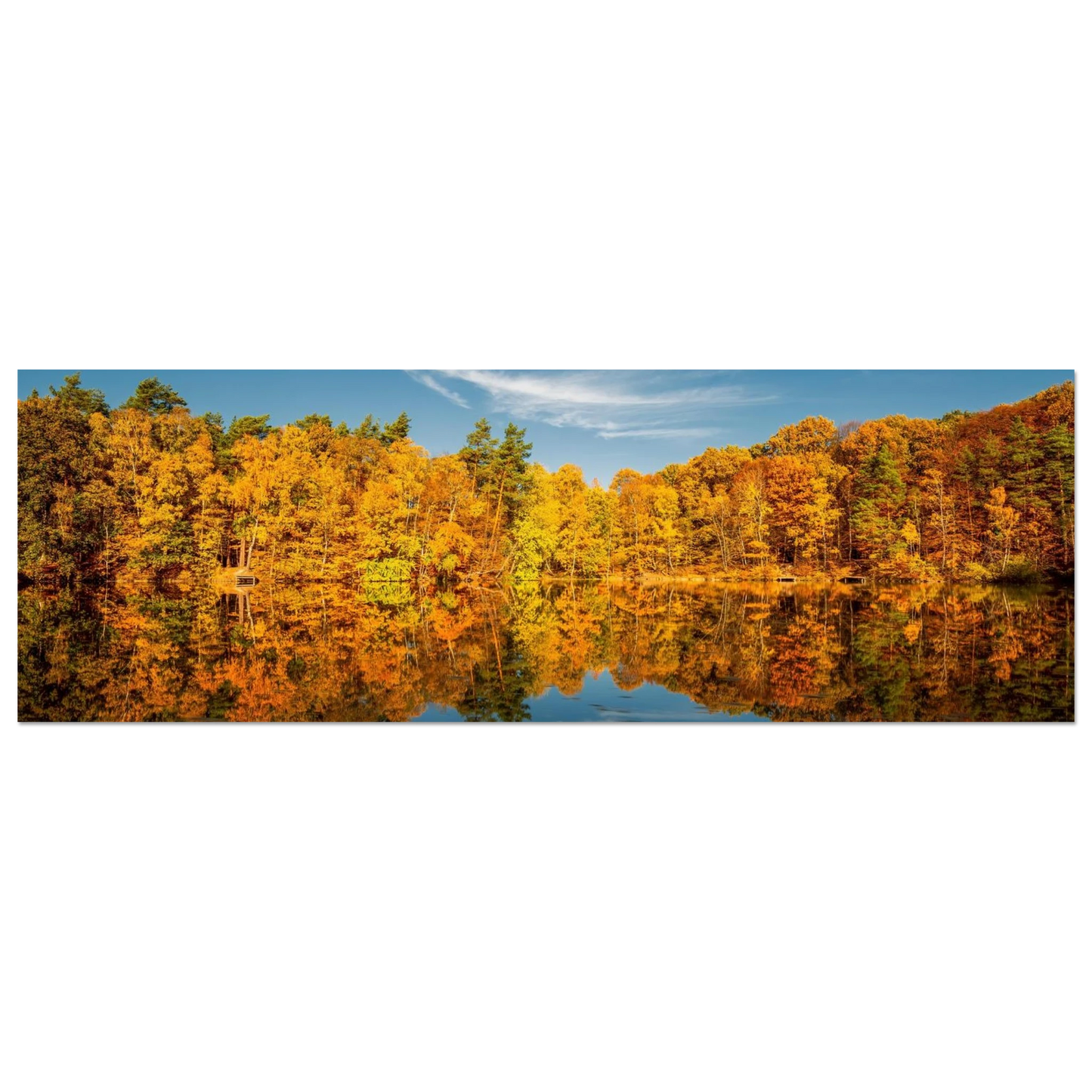 Wandbild herbstliche see symphonie atemberaubende waldspiegelung an einem sonnigen herbsttag