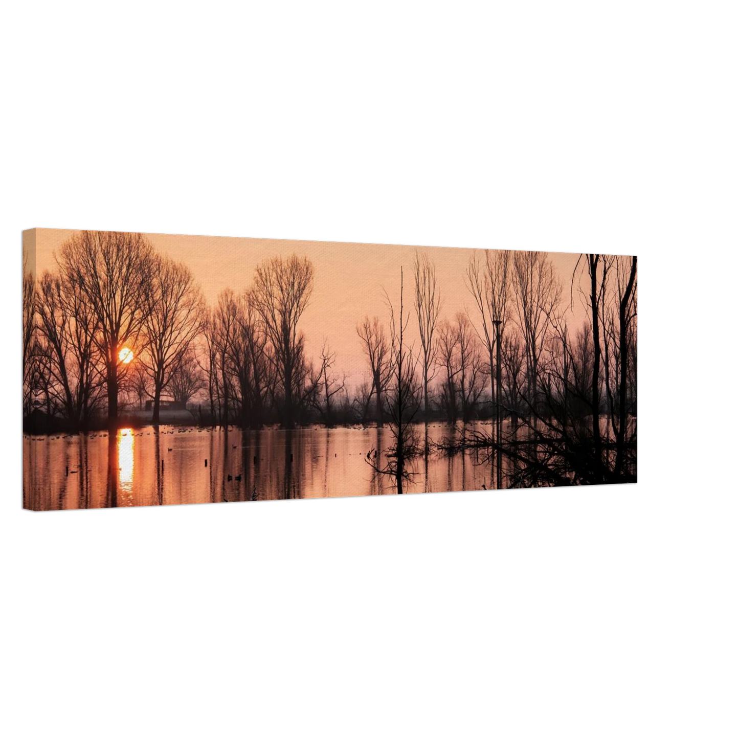 Wandbild mystischer sonnenuntergang am see vertraeumtes naturbild zum aufhaengen in ihrer wunschgroesse