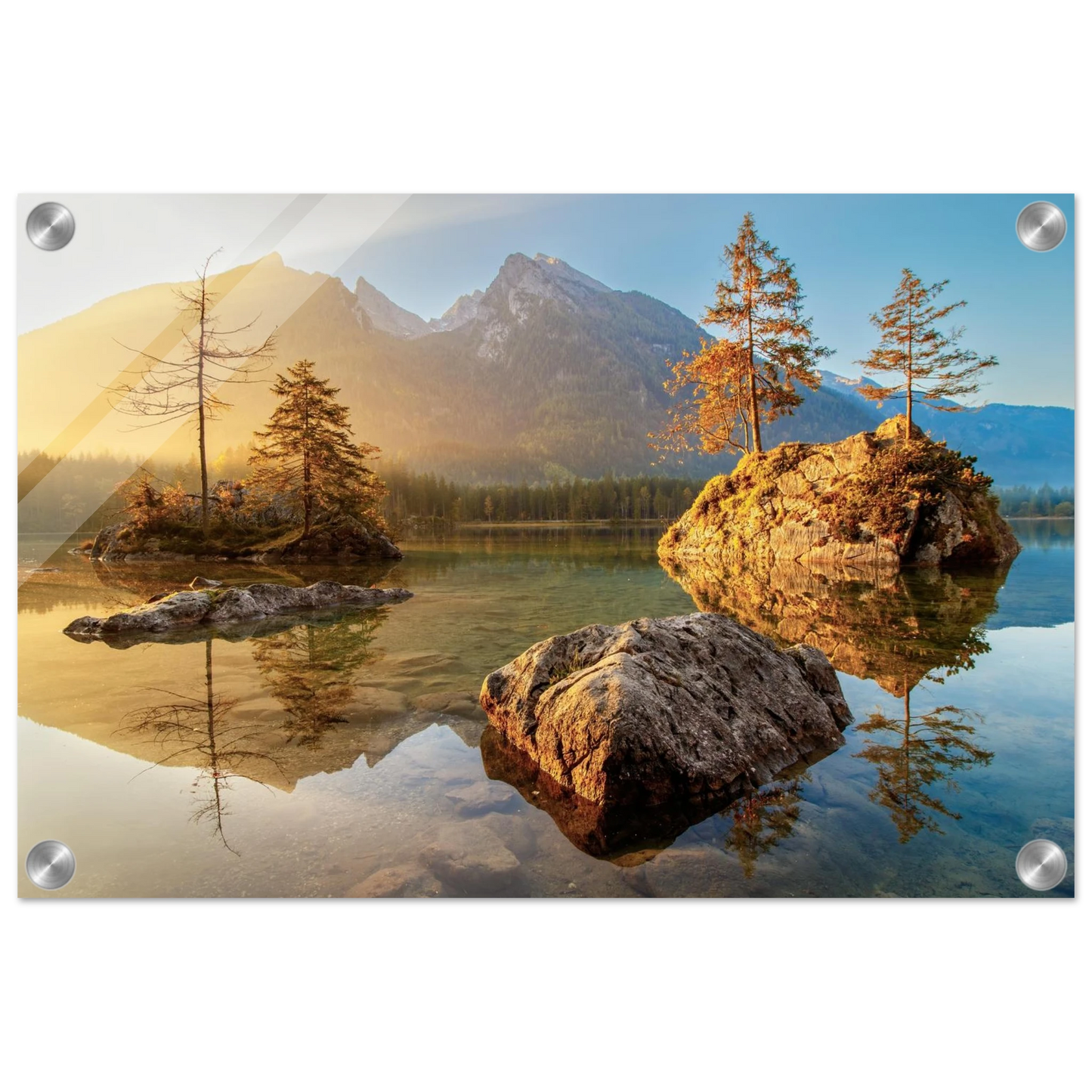 Wandbild majestaetischer sonnenaufgang am gebirgssee beruhigende naturlandschaft in ihrer wunschgroesse