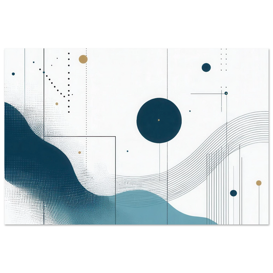 Wandbild deep sea rhythm abstrakte kunst in blau und goldtoenen in ihrer wunschgroesse
