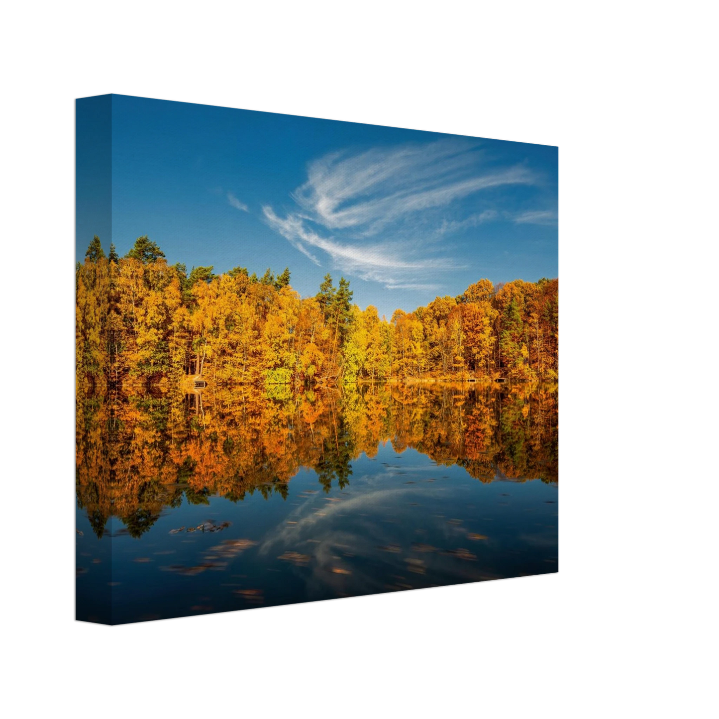 Wandbild herbstliche see symphonie atemberaubende waldspiegelung an einem sonnigen herbsttag