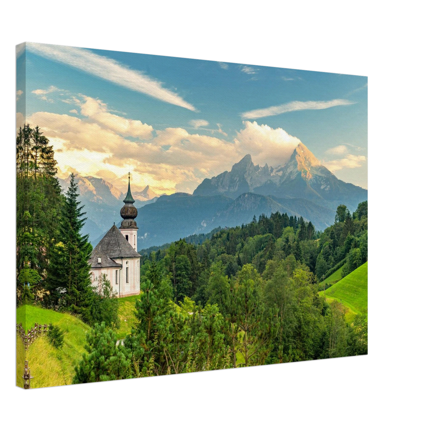 Wandbild malerische alpenkirche vor majestaetischer bergkulisse ein atemberaubendes stueck naturkunst