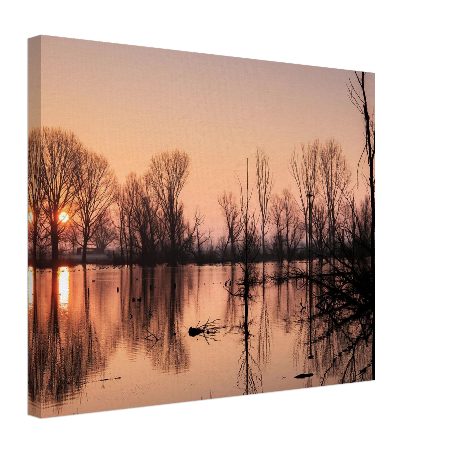 Wandbild mystischer sonnenuntergang am see vertraeumtes naturbild zum aufhaengen in ihrer wunschgroesse