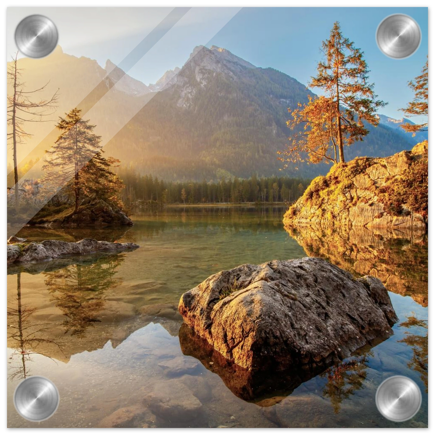 Wandbild majestaetischer sonnenaufgang am gebirgssee beruhigende naturlandschaft in ihrer wunschgroesse