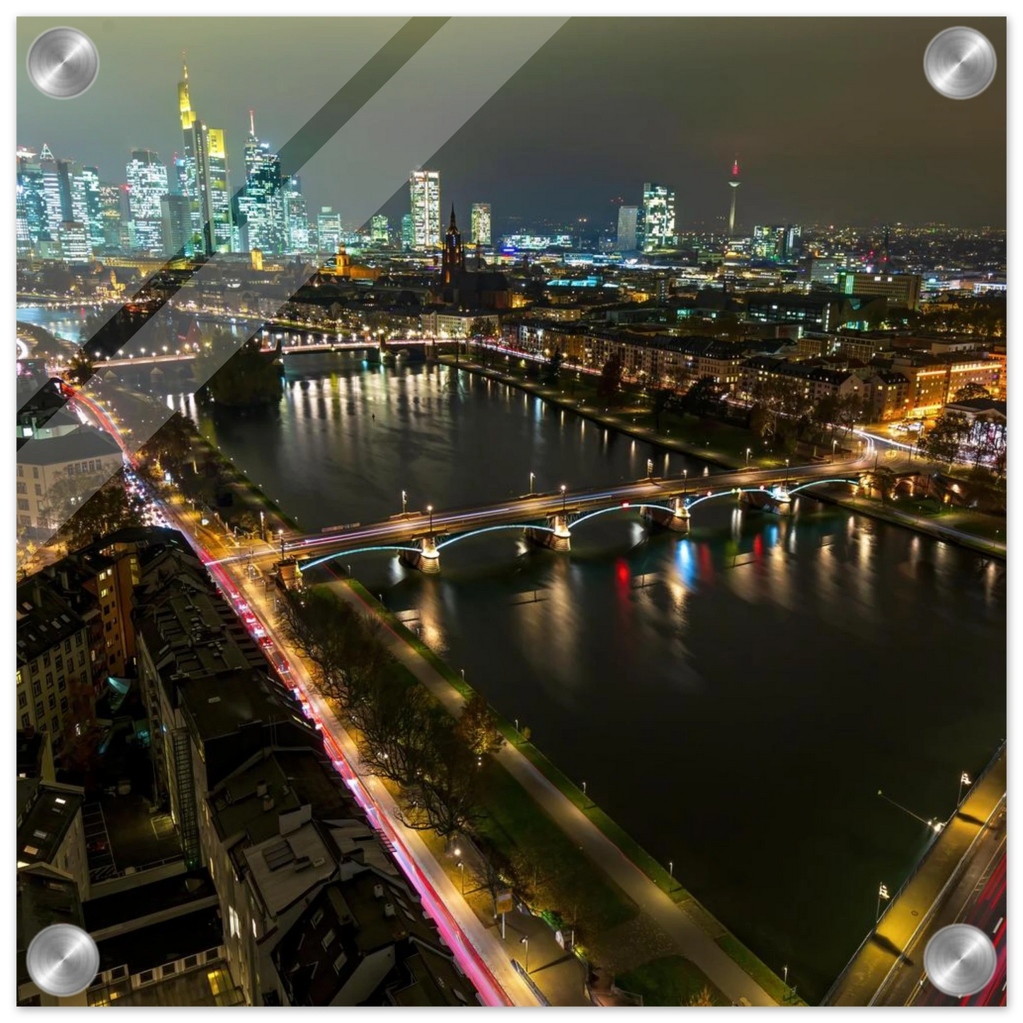 Wandbild frankfurt bei nacht pulsierende stadtansicht mit lichtspuren
