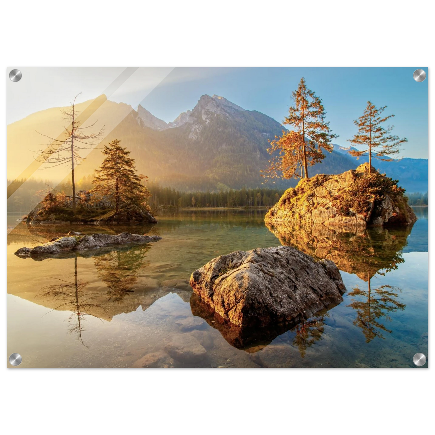 Wandbild majestaetischer sonnenaufgang am gebirgssee beruhigende naturlandschaft in ihrer wunschgroesse
