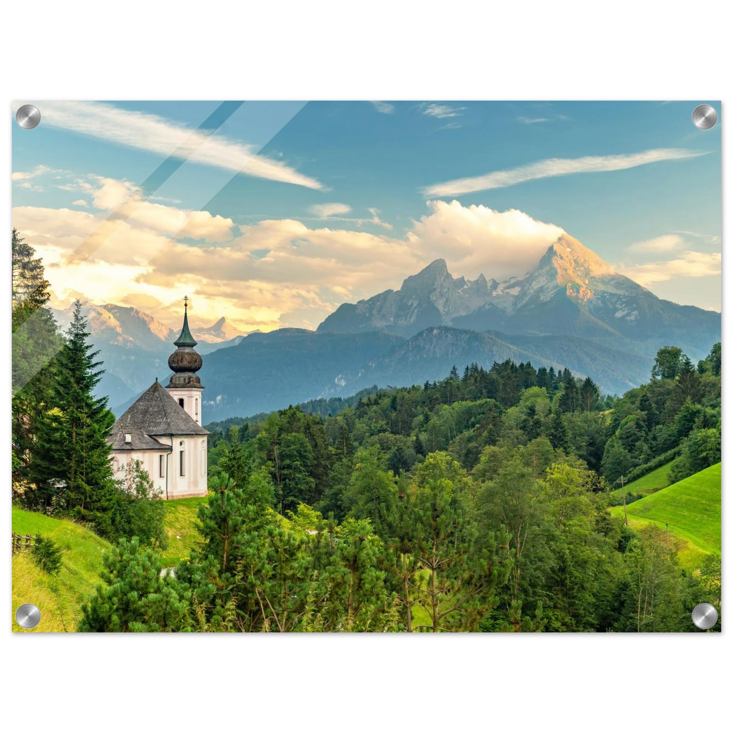 Wandbild malerische alpenkirche vor majestaetischer bergkulisse ein atemberaubendes stueck naturkunst