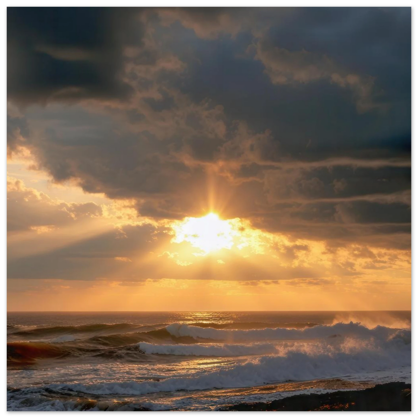 Wandbild dramatischer ozean sonnenuntergang kuestenkunst in ihrer wunschgroesse