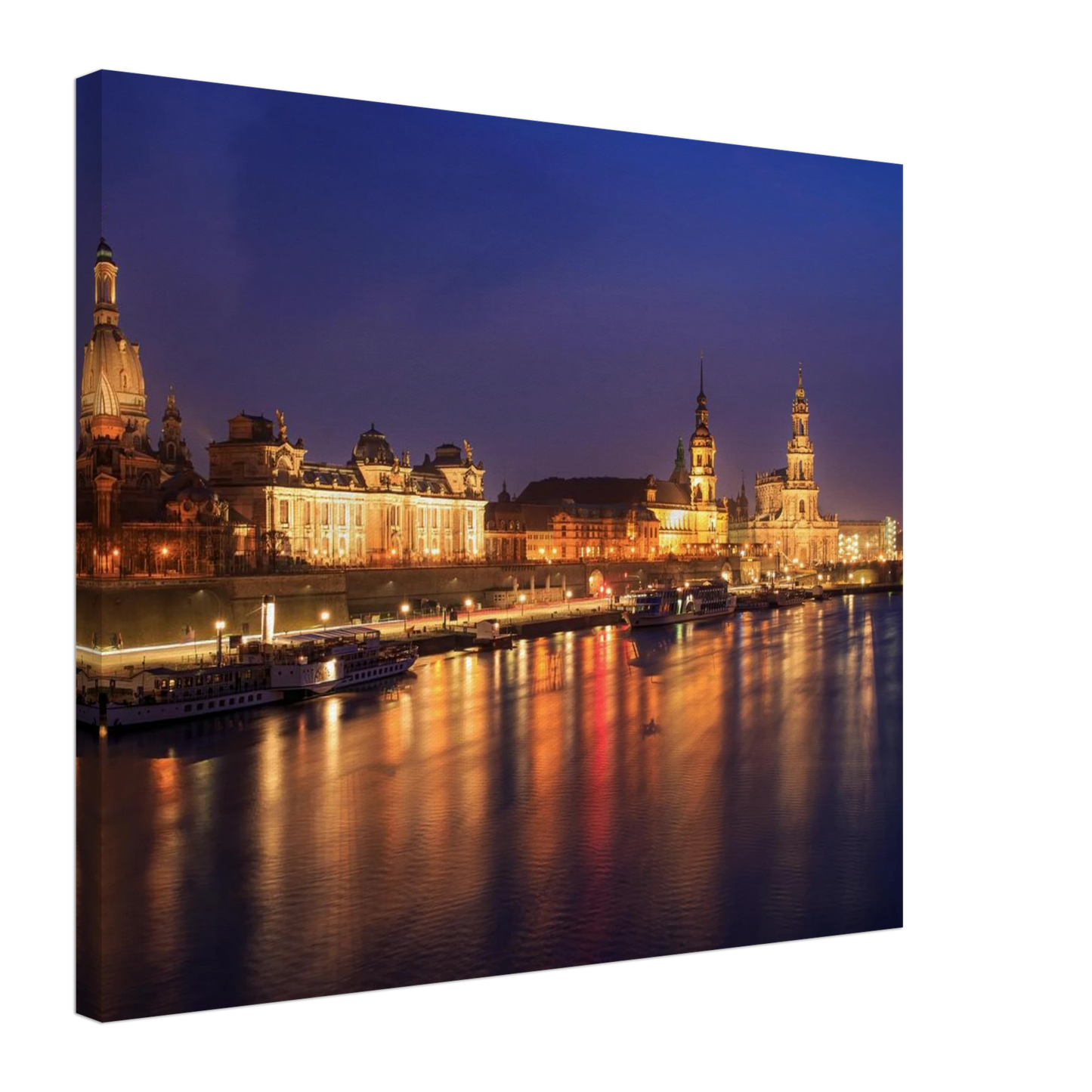 Wandbild romantisches dresden bei nacht malerischer elbblick mit goldenen lichtern