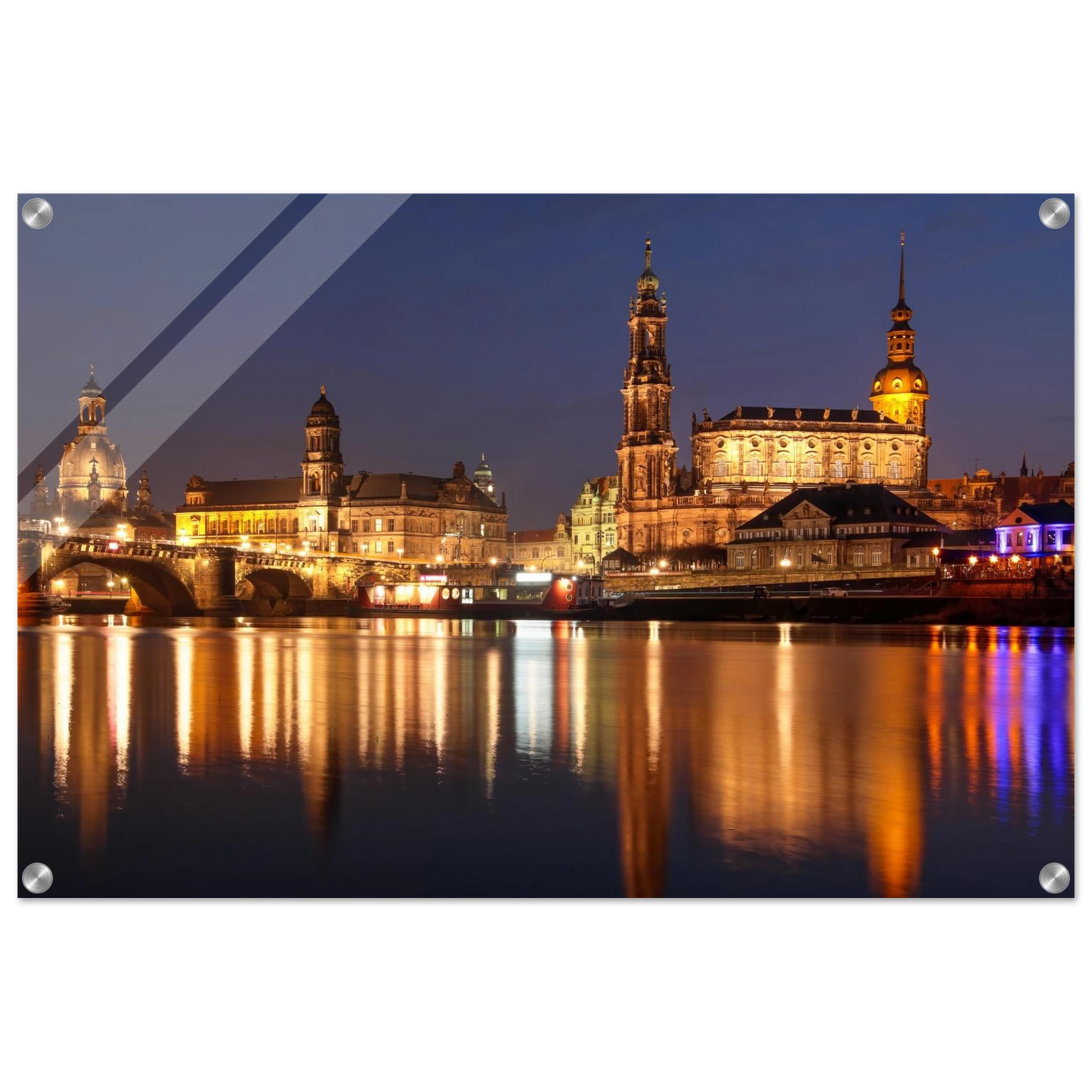 Wandbild dresden bei nacht eine malerische flusslandschaft in leuchtendem gold und azur
