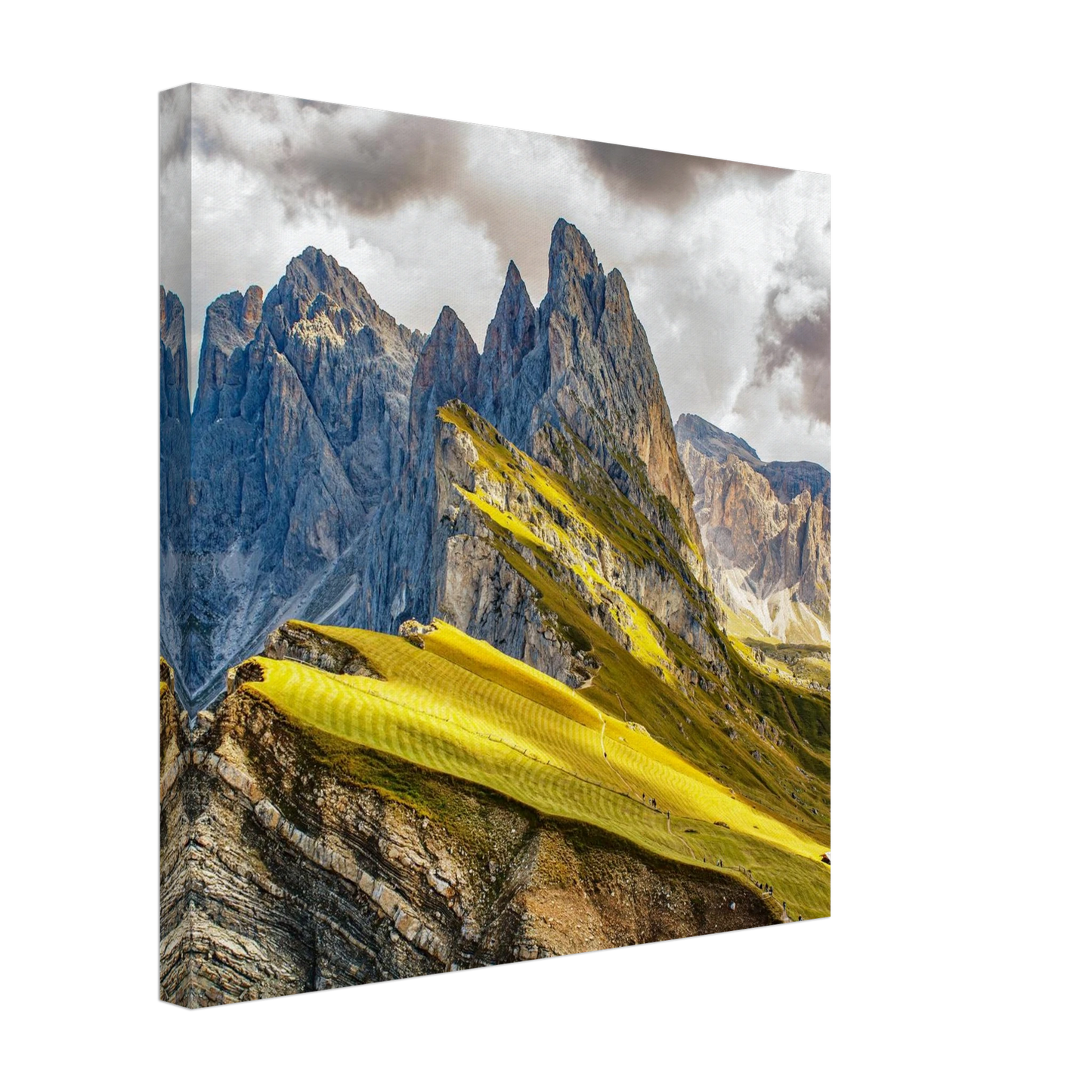 Wandbild seceda alpenglanz atemberaubende dolomiten landschaft mit leuchtenden grashaengen