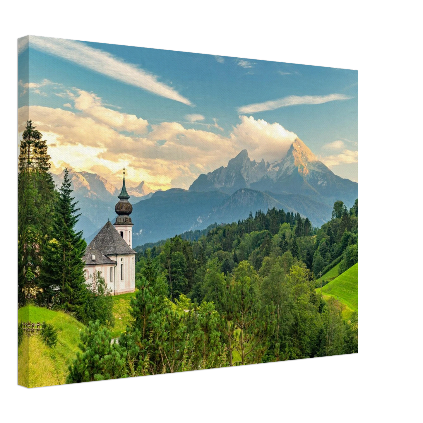 Wandbild malerische alpenkirche vor majestaetischer bergkulisse ein atemberaubendes stueck naturkunst