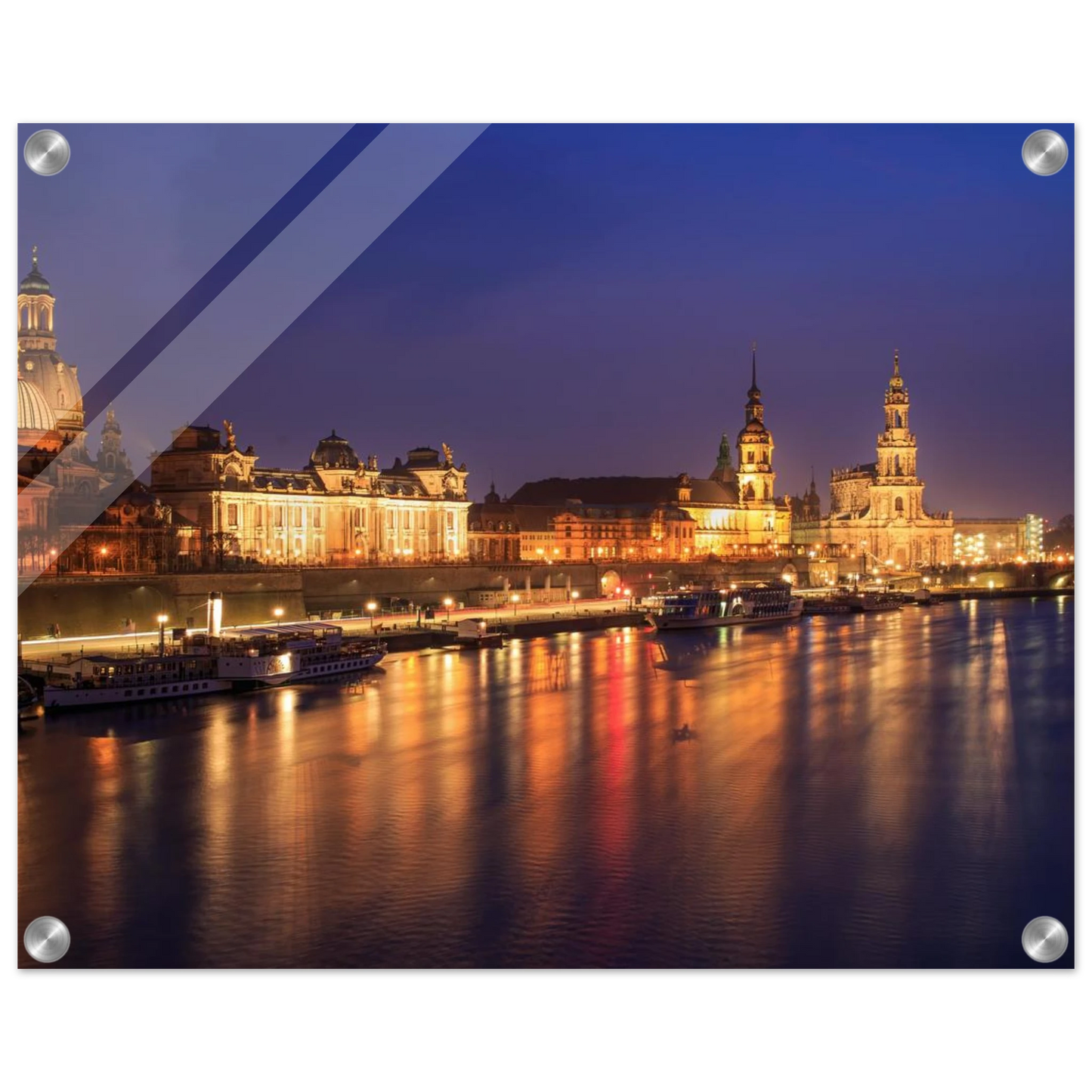 Wandbild romantisches dresden bei nacht malerischer elbblick mit goldenen lichtern