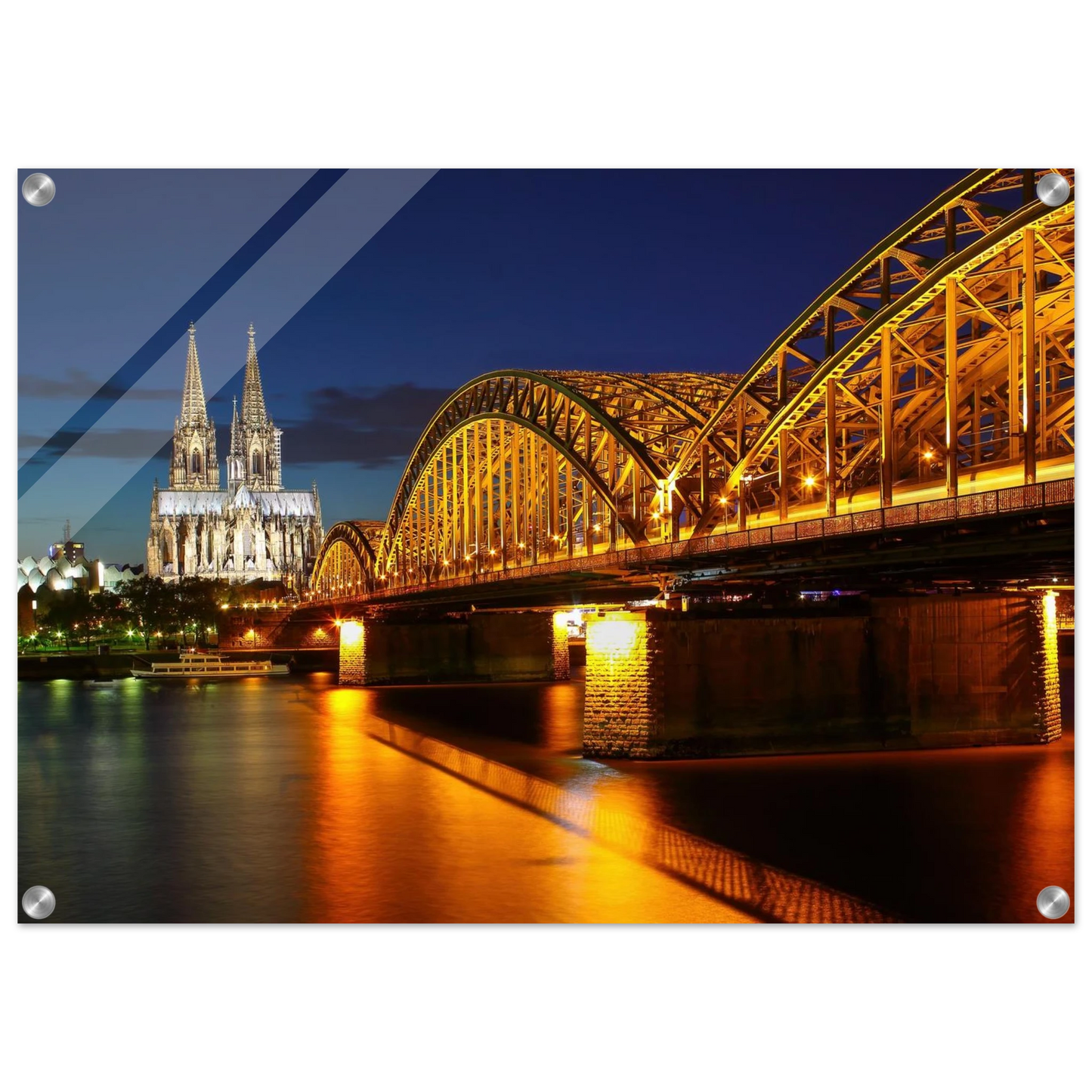 Wandbild koelner dom hohenzollernbruecke bei nacht majestaetisches stadtnachtlicht in verschiedenen groessen