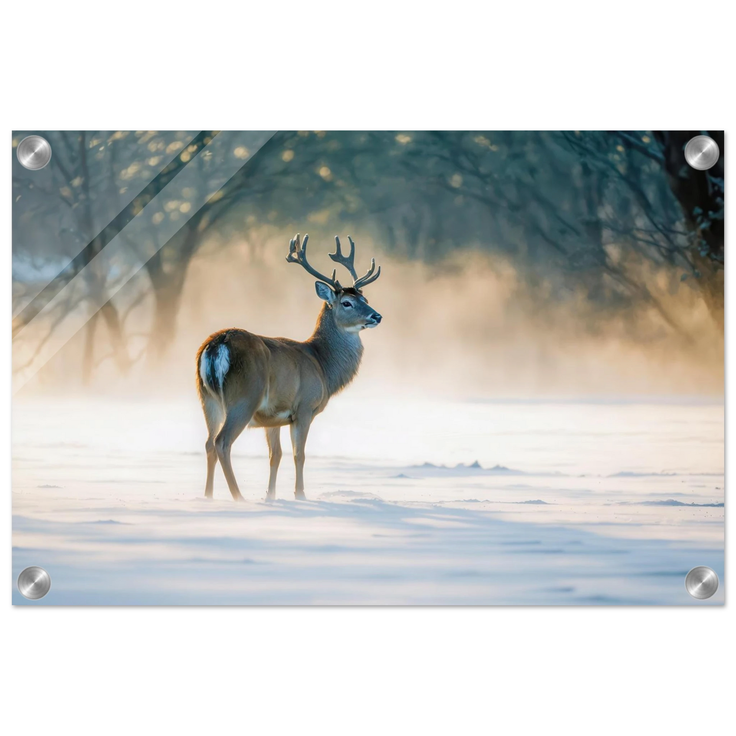 Wandbild majestaetischer hirsch im winterwunderland verwandeln sie ihr zuhause in eine ruhige landschaft