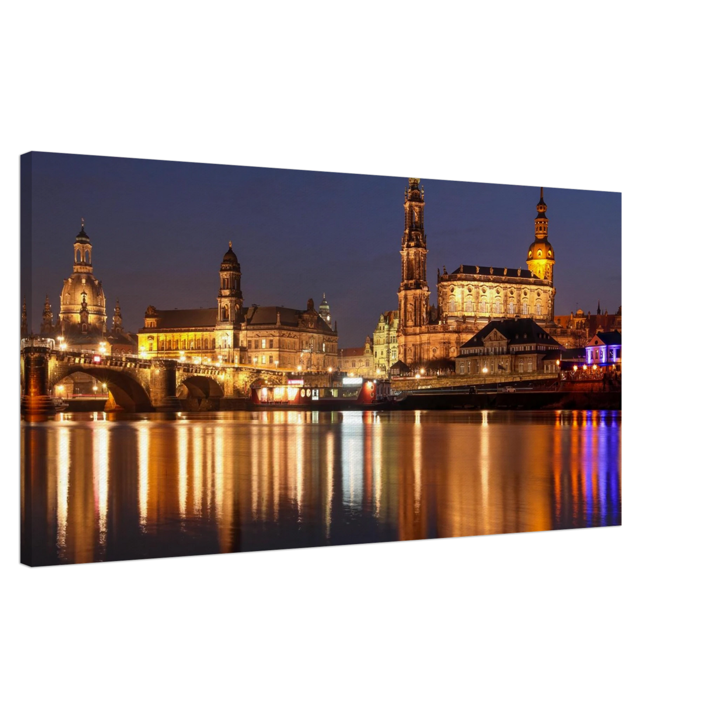 Wandbild dresden bei nacht eine malerische flusslandschaft in leuchtendem gold und azur
