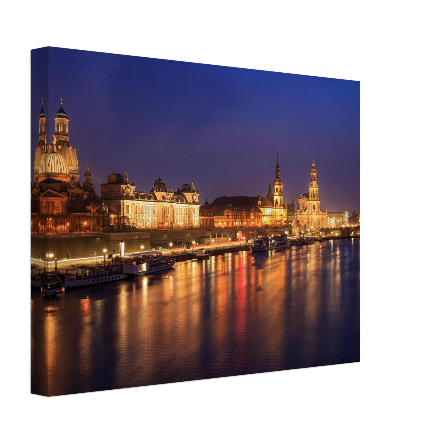 Wandbild romantisches dresden bei nacht malerischer elbblick mit goldenen lichtern