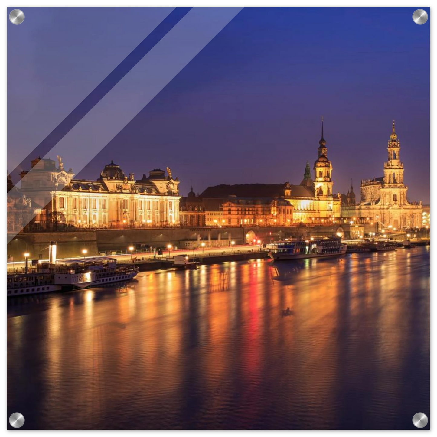 Wandbild romantisches dresden bei nacht malerischer elbblick mit goldenen lichtern