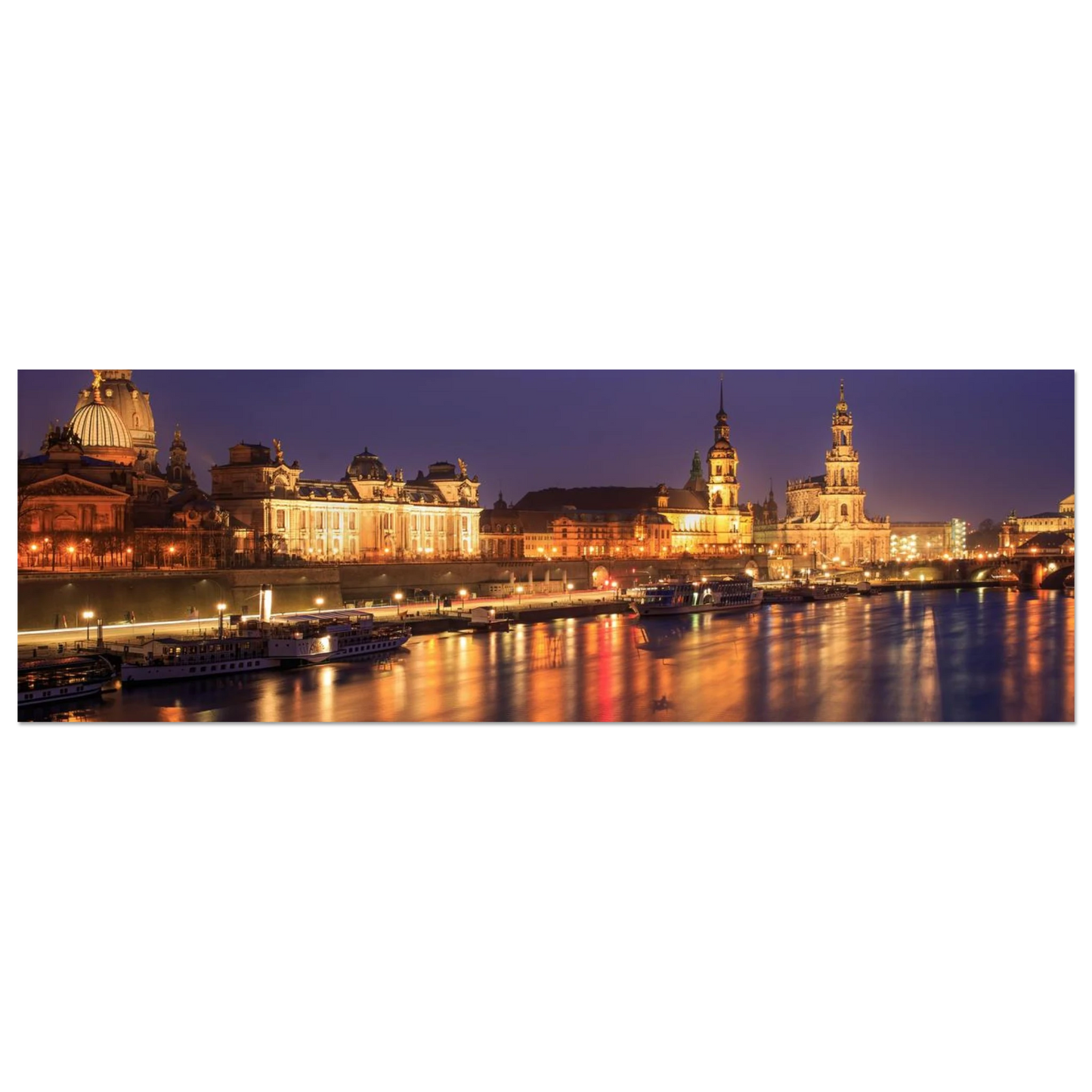 Wandbild romantisches dresden bei nacht malerischer elbblick mit goldenen lichtern