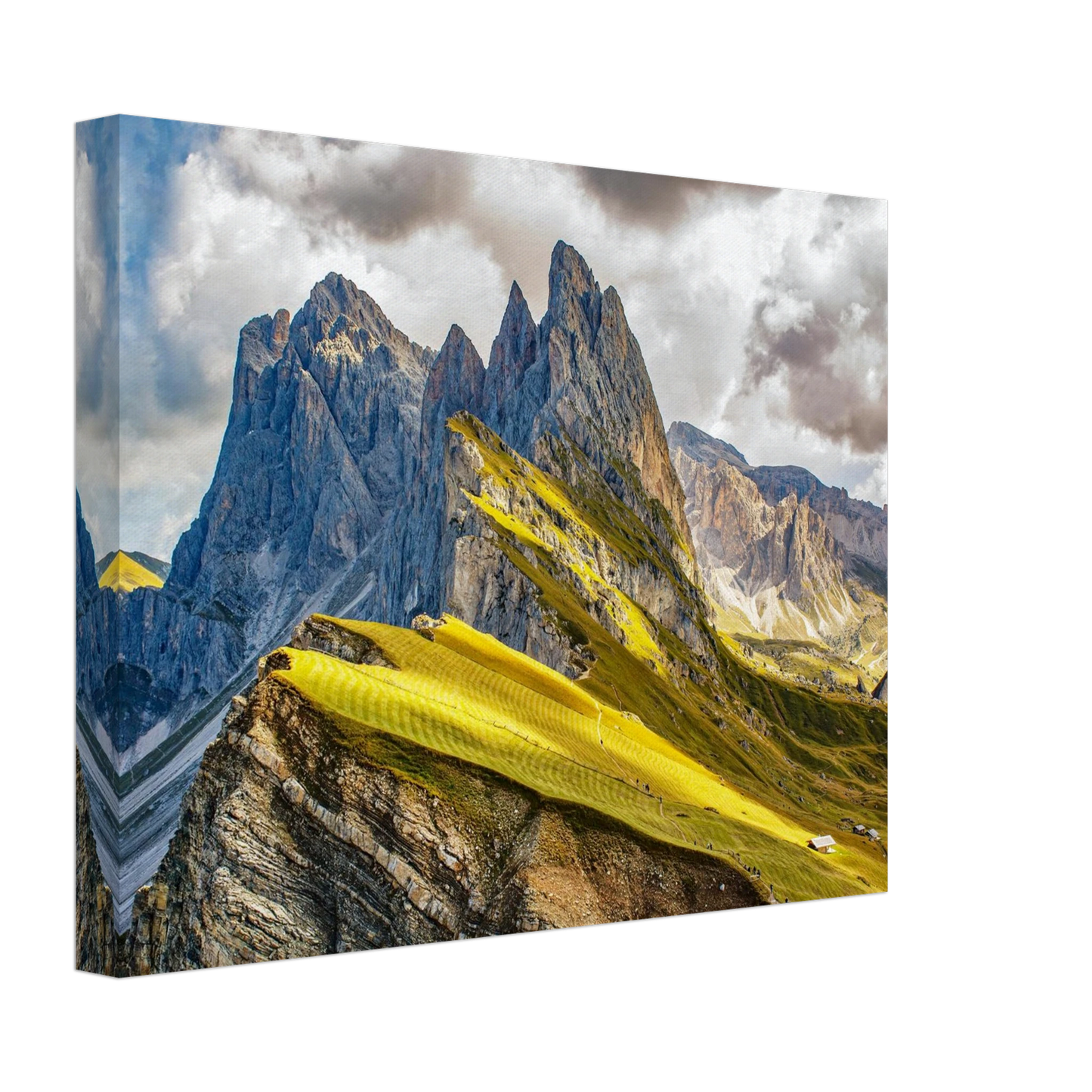 Wandbild seceda alpenglanz atemberaubende dolomiten landschaft mit leuchtenden grashaengen
