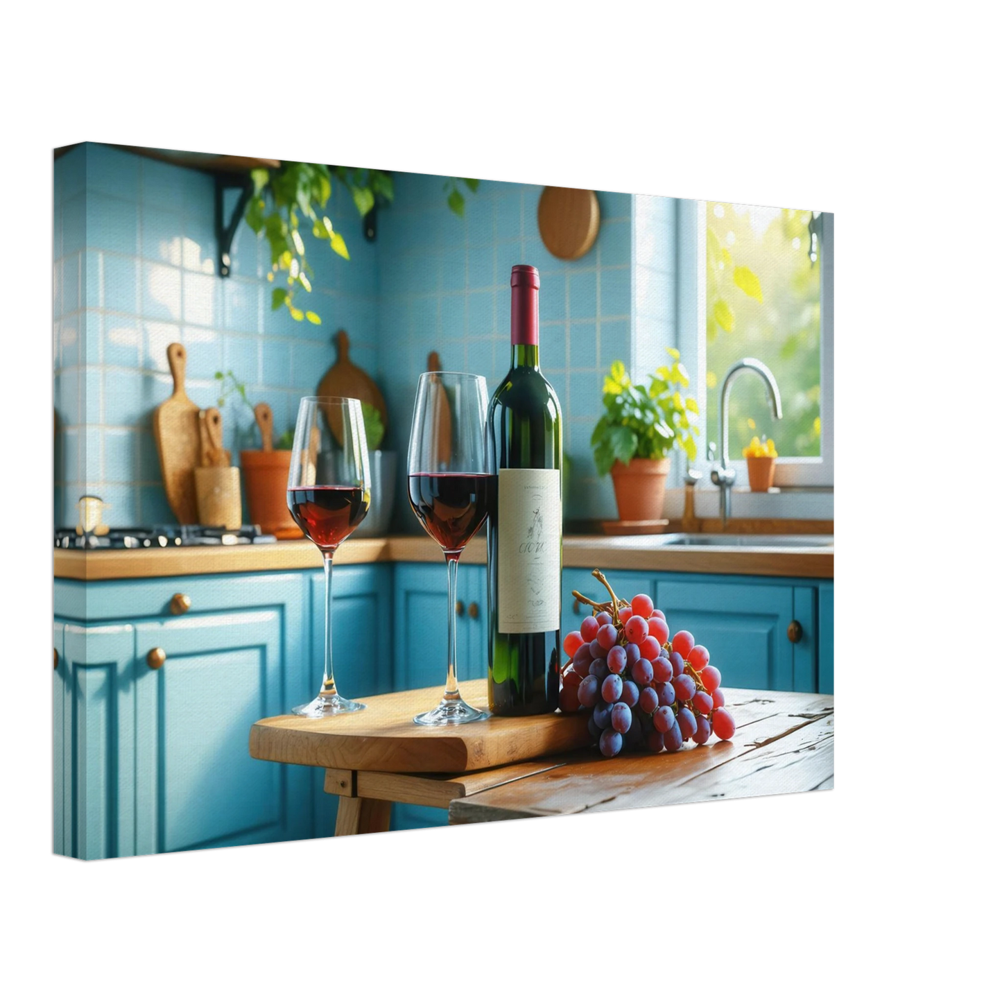Wandbild weinabend idylle lebendige kueche mit wein trauben fuer ihre traumgroesse