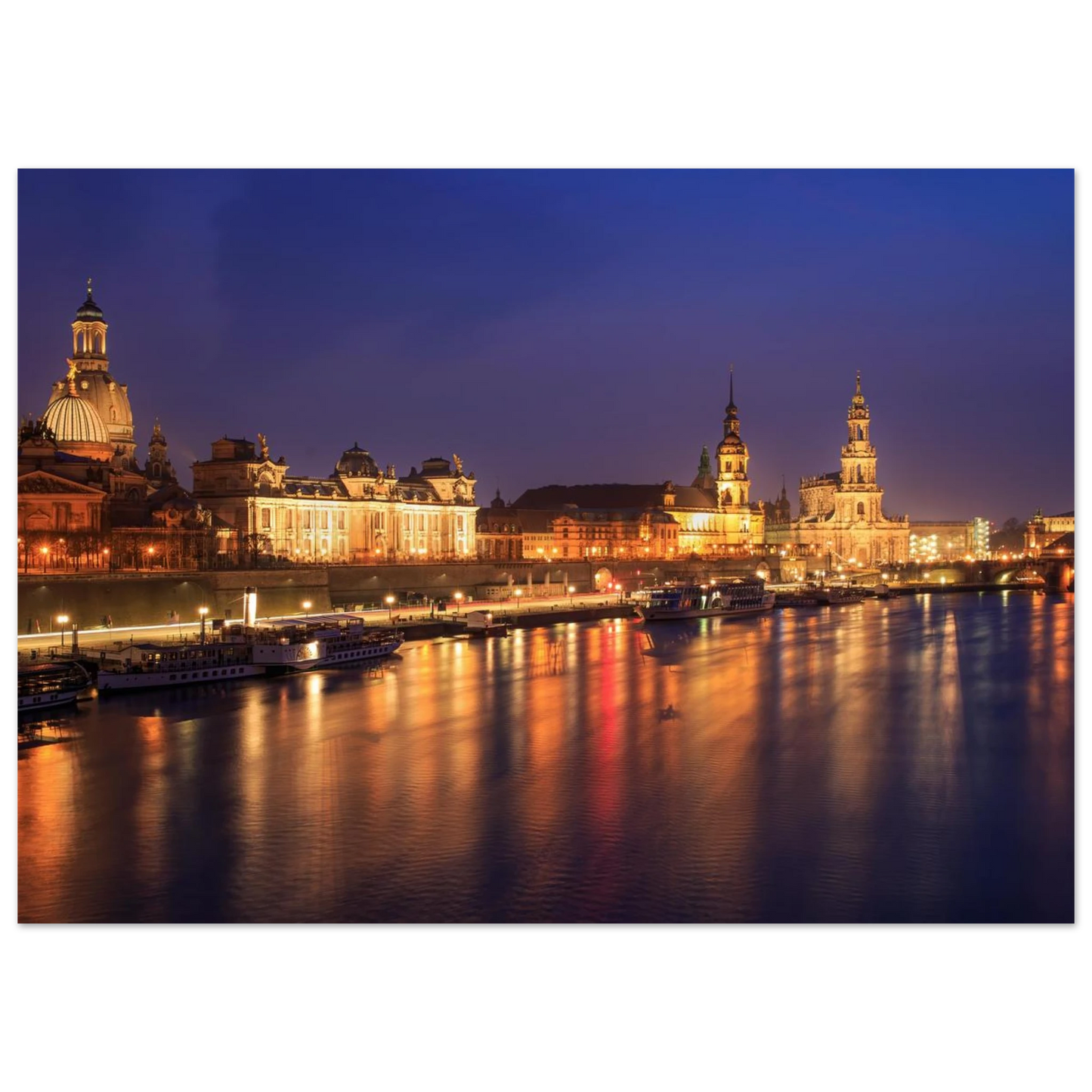 Wandbild romantisches dresden bei nacht malerischer elbblick mit goldenen lichtern