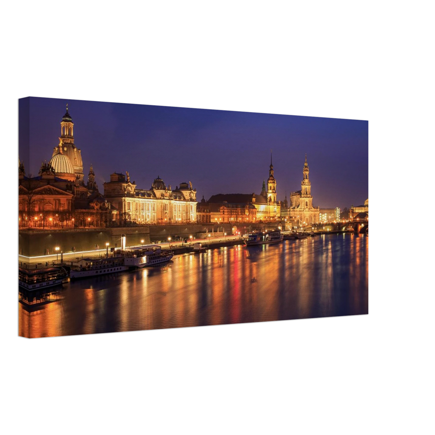 Wandbild romantisches dresden bei nacht malerischer elbblick mit goldenen lichtern