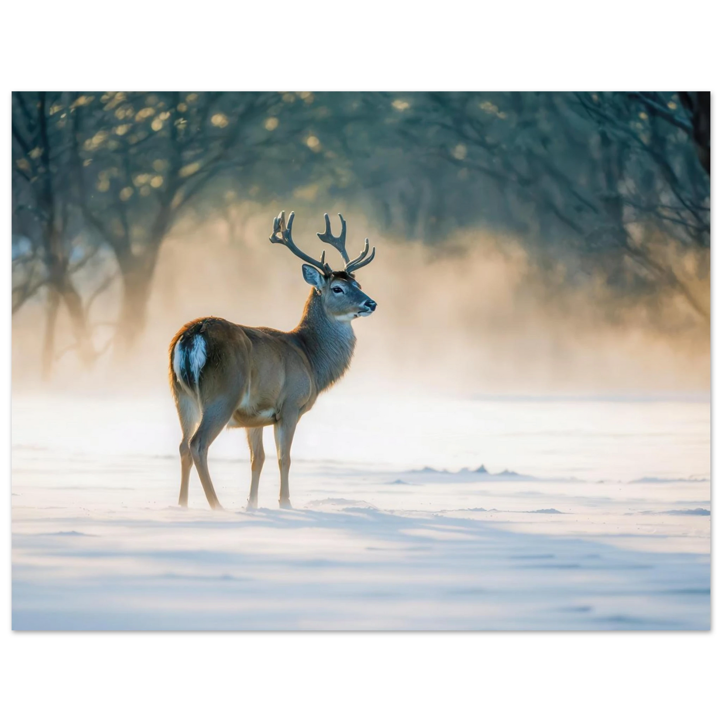 Wandbild majestaetischer hirsch im winterwunderland verwandeln sie ihr zuhause in eine ruhige landschaft