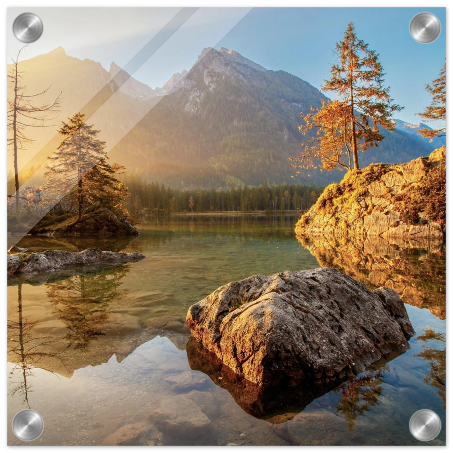 Wandbild majestaetischer sonnenaufgang am gebirgssee beruhigende naturlandschaft in ihrer wunschgroesse