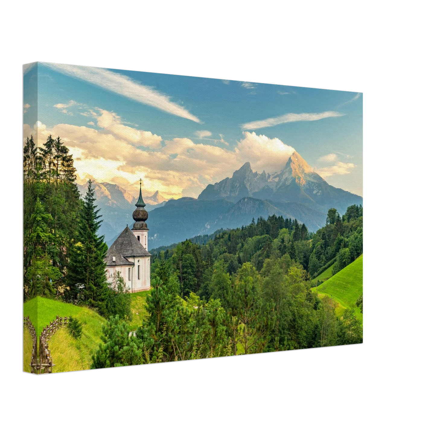 Wandbild malerische alpenkirche vor majestaetischer bergkulisse ein atemberaubendes stueck naturkunst