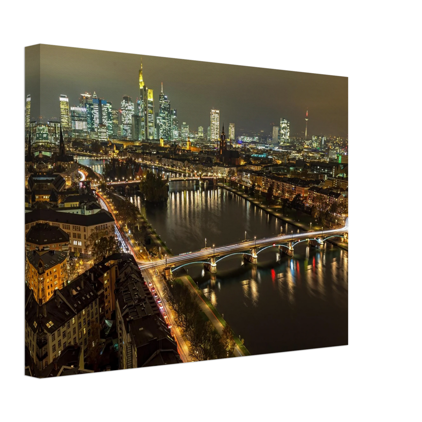 Wandbild golden leuchtende skyline modernes cityscape artwork in variablen groessen