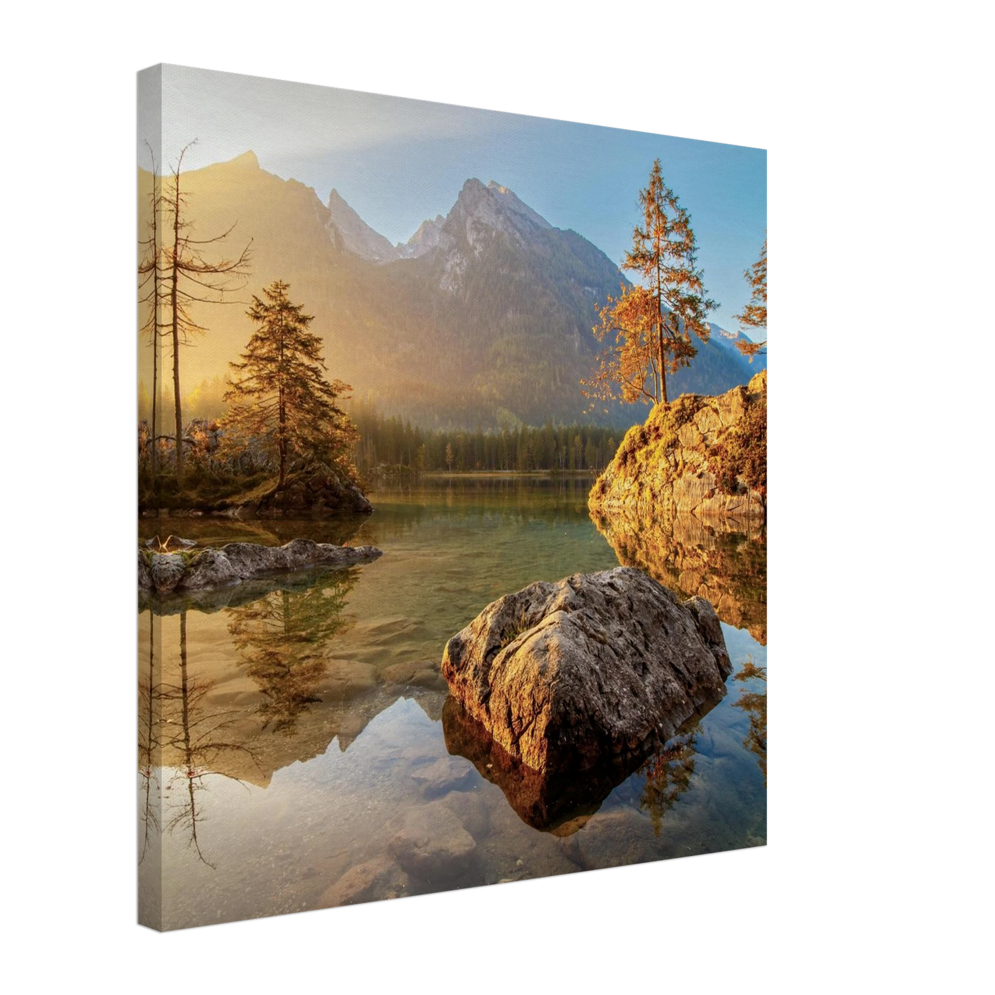 Wandbild majestaetischer sonnenaufgang am gebirgssee beruhigende naturlandschaft in ihrer wunschgroesse