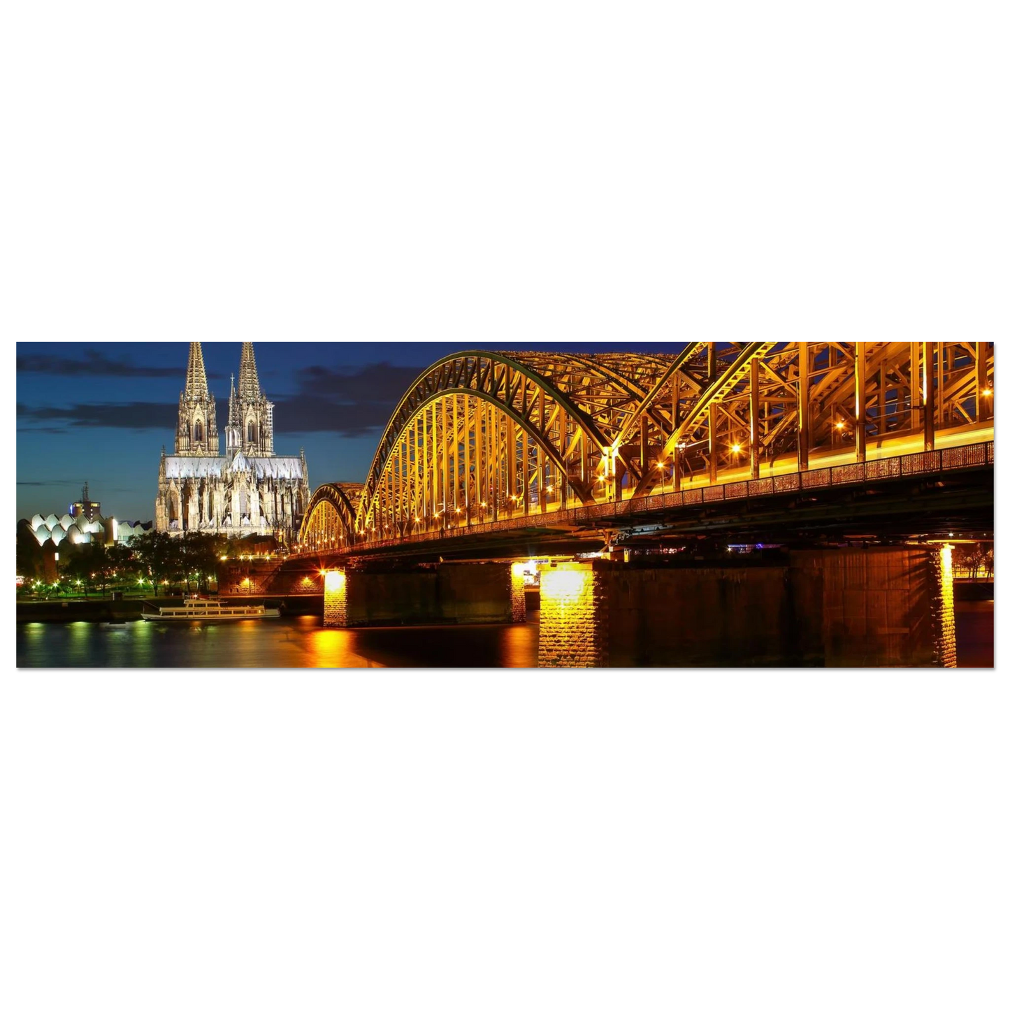 Wandbild koelner dom hohenzollernbruecke bei nacht majestaetisches stadtnachtlicht in verschiedenen groessen