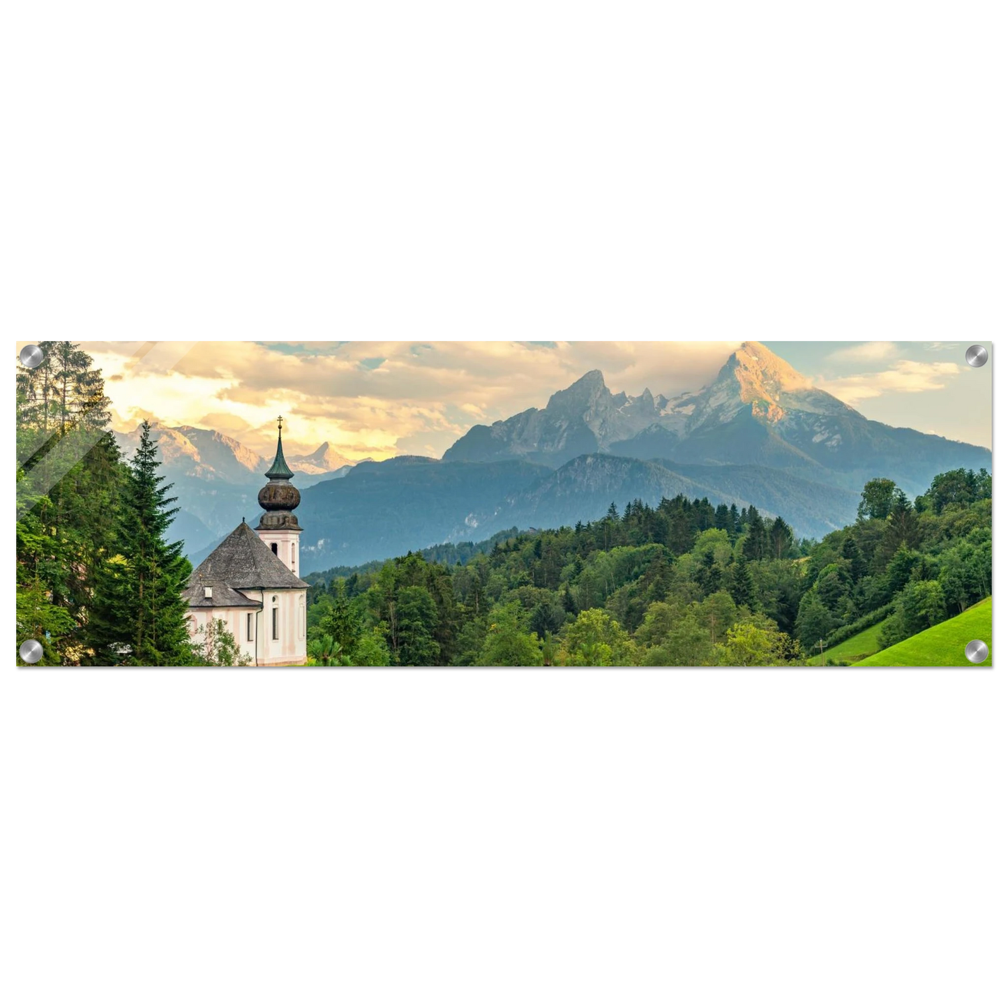 Wandbild malerische alpenkirche vor majestaetischer bergkulisse ein atemberaubendes stueck naturkunst