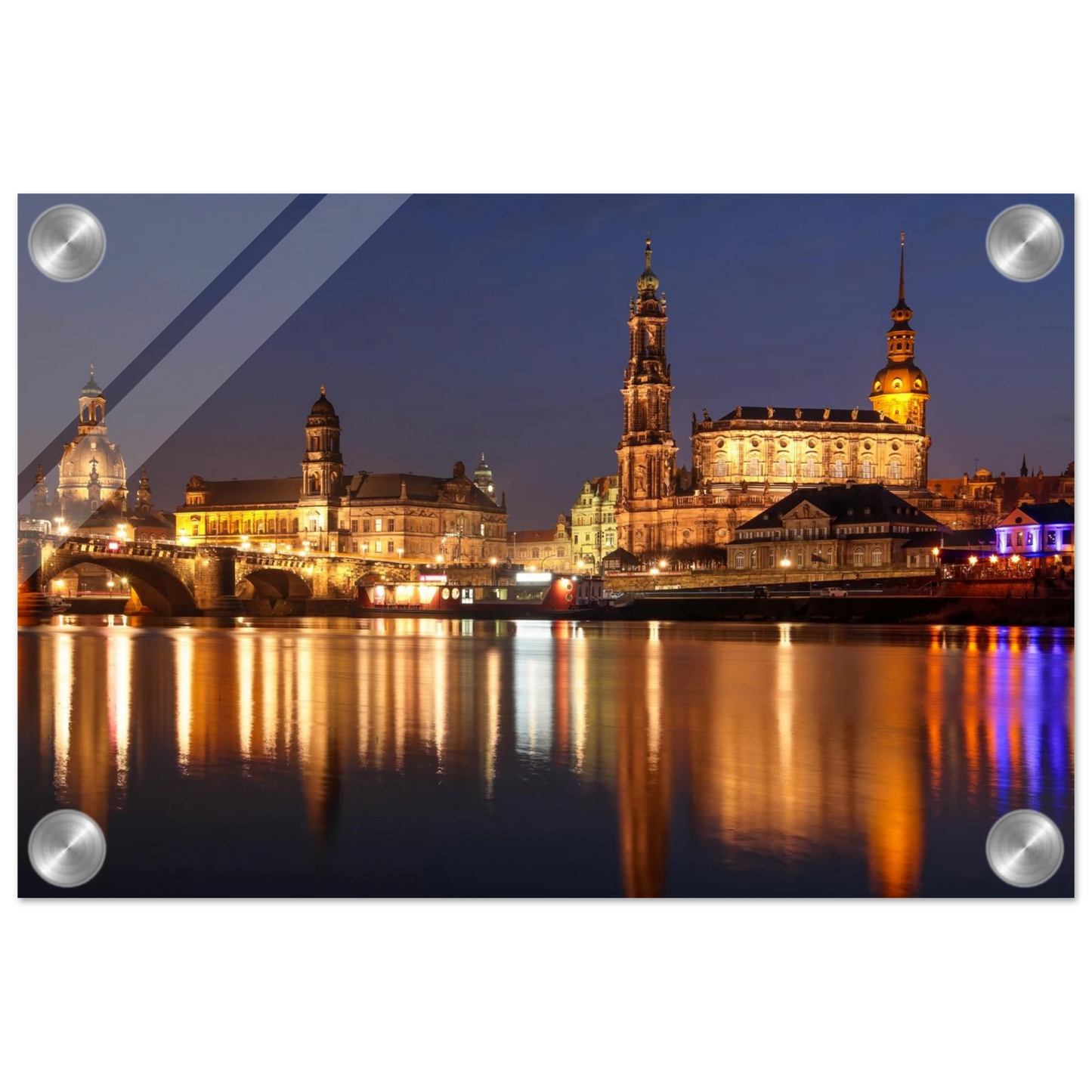 Wandbild dresden bei nacht eine malerische flusslandschaft in leuchtendem gold und azur