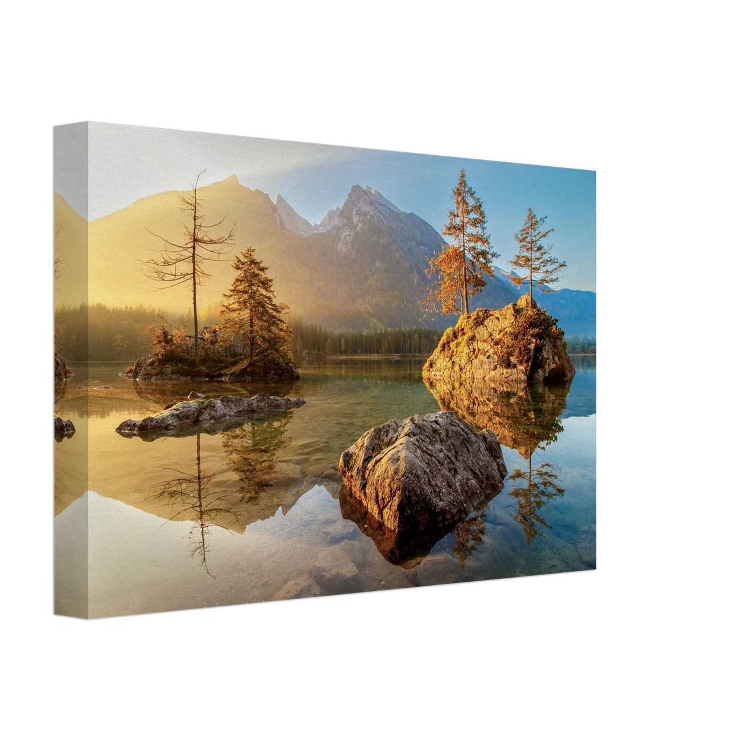 Wandbild majestaetischer sonnenaufgang am gebirgssee beruhigende naturlandschaft in ihrer wunschgroesse