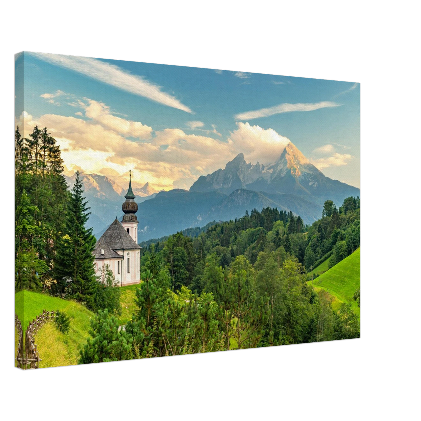 Wandbild malerische alpenkirche vor majestaetischer bergkulisse ein atemberaubendes stueck naturkunst