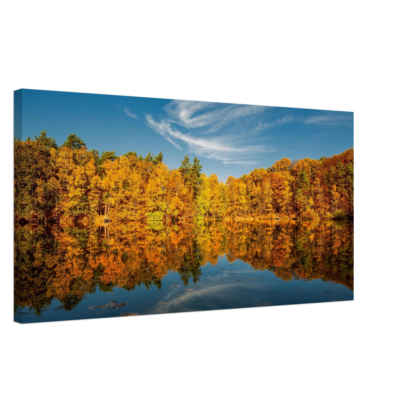 Wandbild herbstliche see symphonie atemberaubende waldspiegelung an einem sonnigen herbsttag