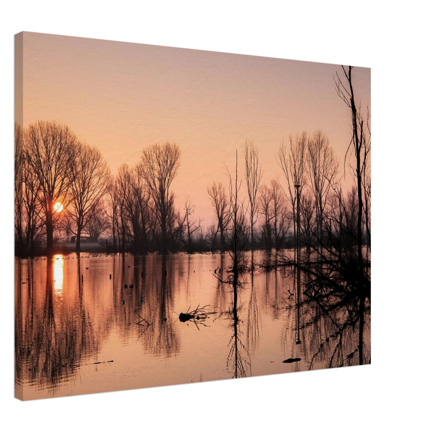 Wandbild mystischer sonnenuntergang am see vertraeumtes naturbild zum aufhaengen in ihrer wunschgroesse