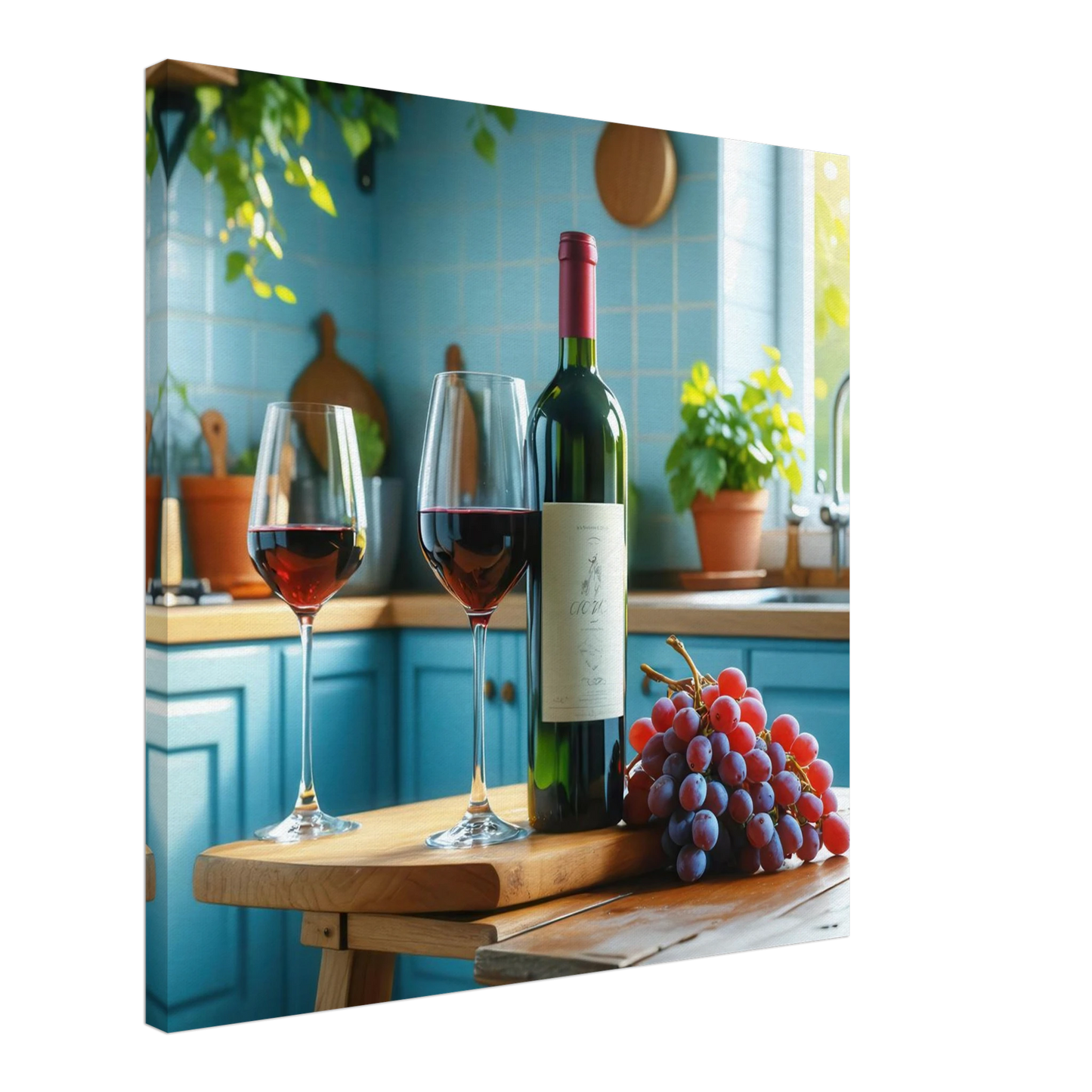 Wandbild weinabend idylle lebendige kueche mit wein trauben fuer ihre traumgroesse