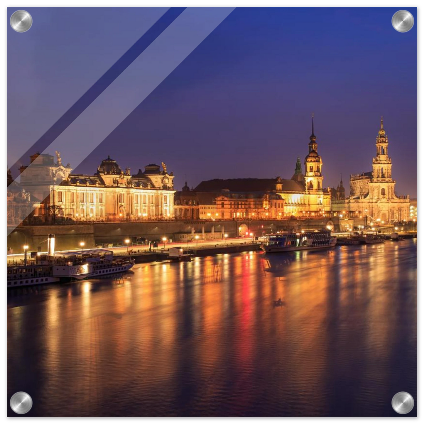 Wandbild romantisches dresden bei nacht malerischer elbblick mit goldenen lichtern
