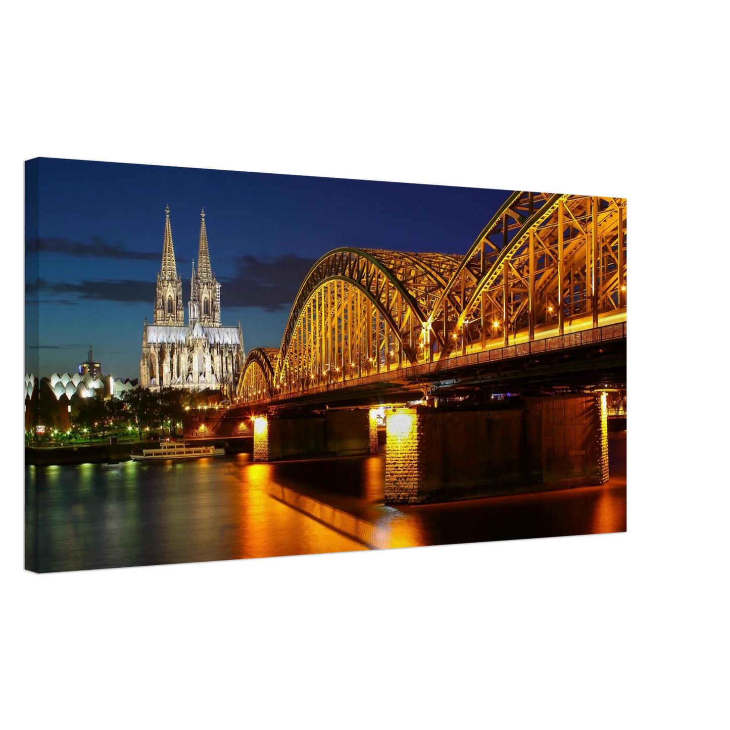 Wandbild koelner dom hohenzollernbruecke bei nacht majestaetisches stadtnachtlicht in verschiedenen groessen